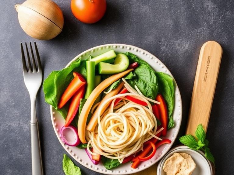 A healthy low-calorie meal plate with pasta and fresh vegetables designed for a 1500 calorie diet plan, ideal for weight loss and balanced nutrition.