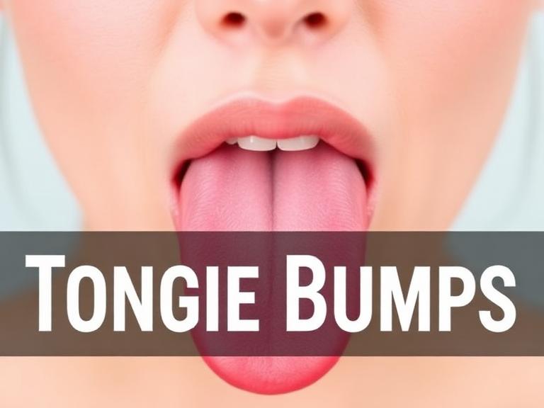 Close-up image of a person sticking out their tongue showing tongue bumps and oral health condition