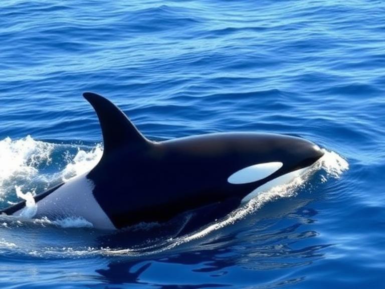 Orca whale swimming in the ocean during a whale watching tour in California, highlighting the best places for whale watching California and chances to see killer whales in the wild