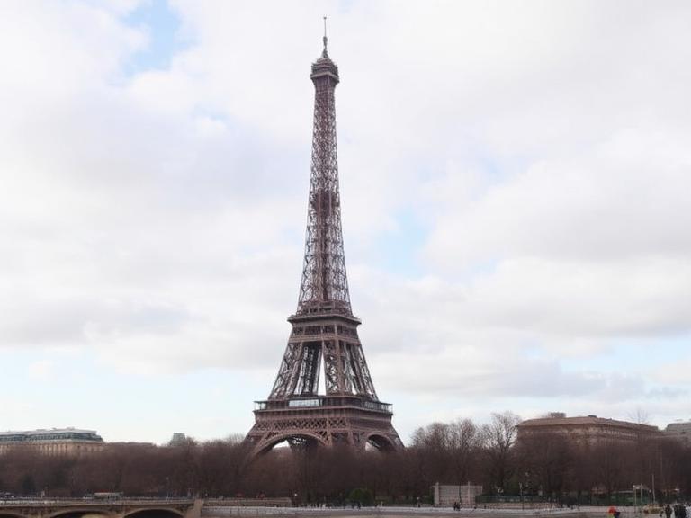 Eiffel Tower in Paris, France—one of the top things to do in Paris, standing tall under a cloudy sky.