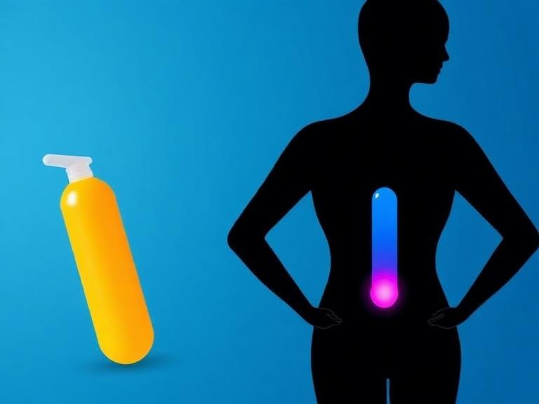 Illustration showing a suppository and a human silhouette highlighting the lower back area where a suppository is inserted