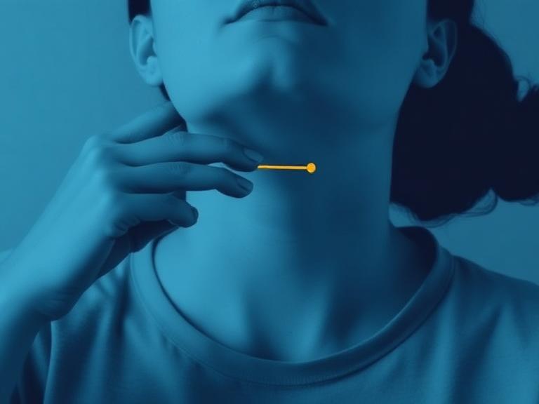 Person touching throat indicating irritation, dryness, or itchy throat symptoms